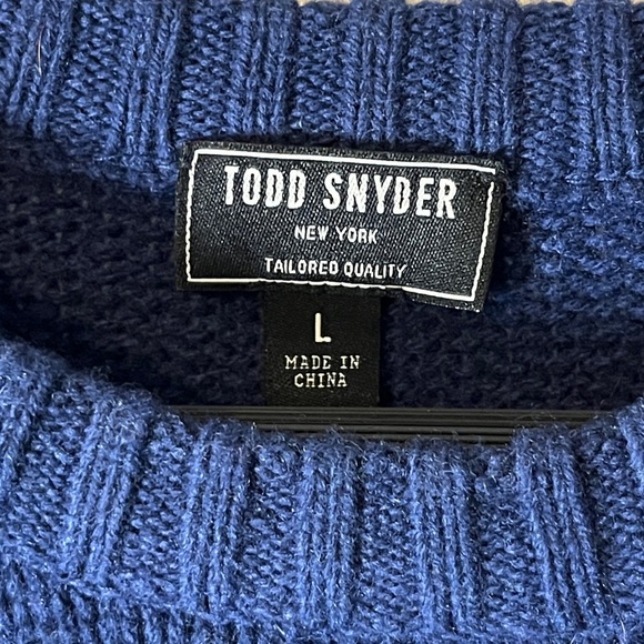 Todd Snyder 100% Wool Blue w Multicolored Horizontal Striped Men's Sweater Sz L - Picture 4 of 12